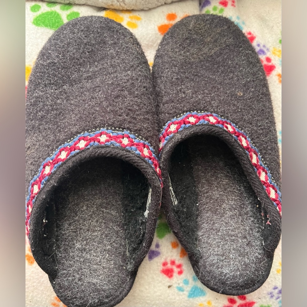 Dark Gray Wool Rubber Sole Slipper Clogs -